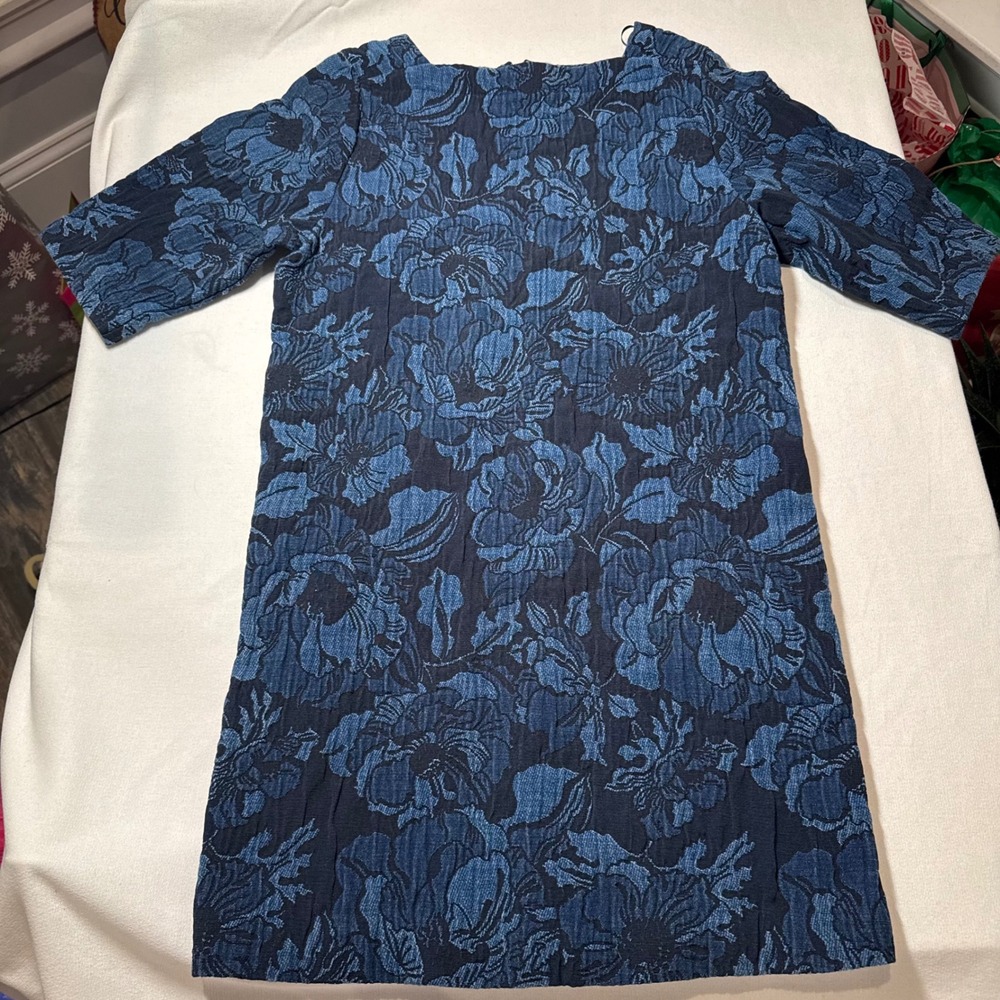 Mango MNG‎ Suit Women's Blue Floral Textured Dress Size XS Business Casual Work